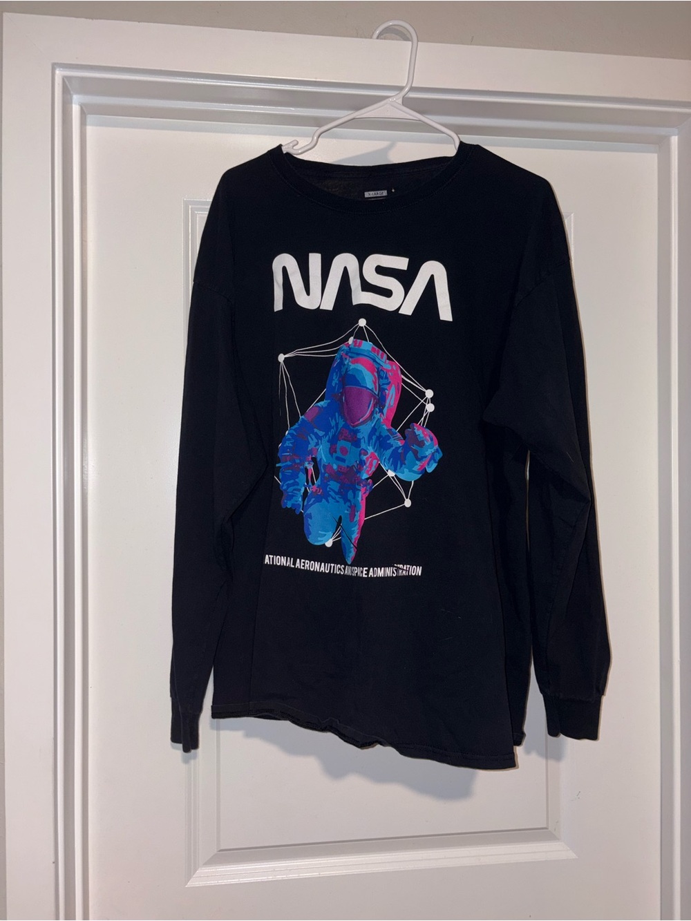 NASA Black Long-Sleeve Graphic Tee with Blue/Purple Astronaut